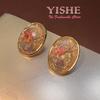 Vintage Chinese-Style Dried Flower Amber Stud Earrings: Classic, Versatile, High-End Fashion