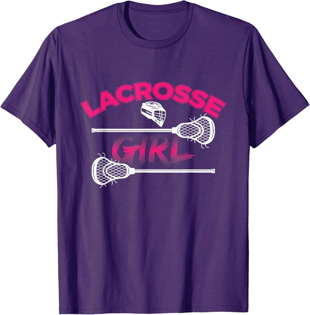 T-shirt Graphique Fille Lacrosse Respirant Manches Courtes Décontracté pour Femmes
