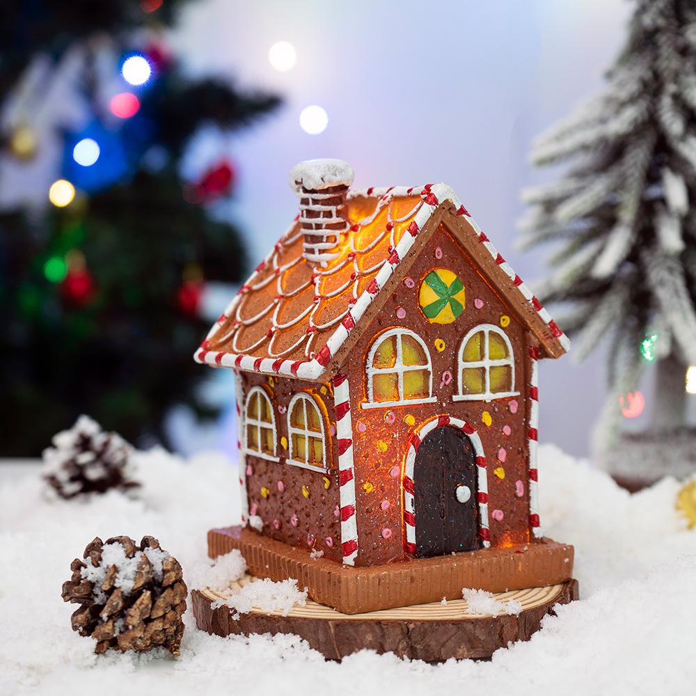 Latest Christmas Luminous Gingerbread House Ornaments Christmas Nice Home Use Living Room Atmosphere Layout Tabletop Resin Decoration