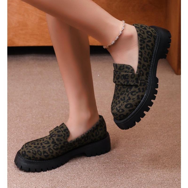 Women's Leopard Patchwork Slip-on Loafers Chunky Heel Platform Flats New Moccasins Casual Shoes Plus Size Zapatos