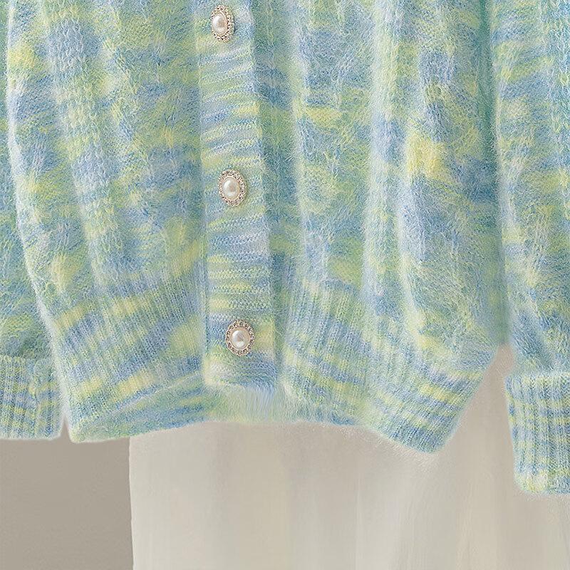 Damen V-Ausschnitt Strickjacke mit lockerem Strick