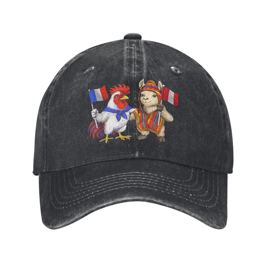 French Peruvian Roots France Peru Flag Baseball Caps Casual Distressed Washed Rooster Alpaca Snapback Unisex Outdoor Soft Hats