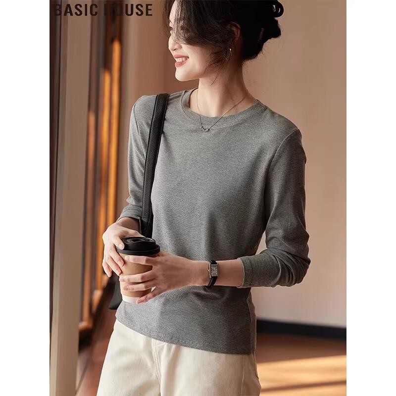 Basic House Women s Simple Crew Neck Long Sleeve Tee XL