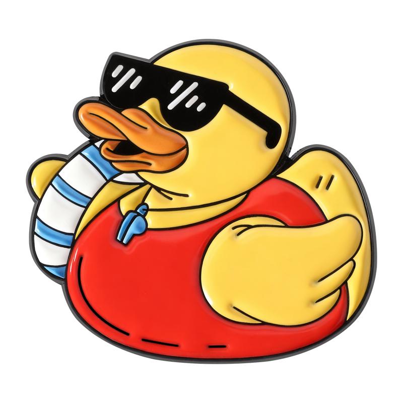 Cute Yellow Duck on Holiday Enamel Pins Funny Animal Duck With Sunglasses Enjoying Holiday Brooches Lapel Badge Jewelry Gifts