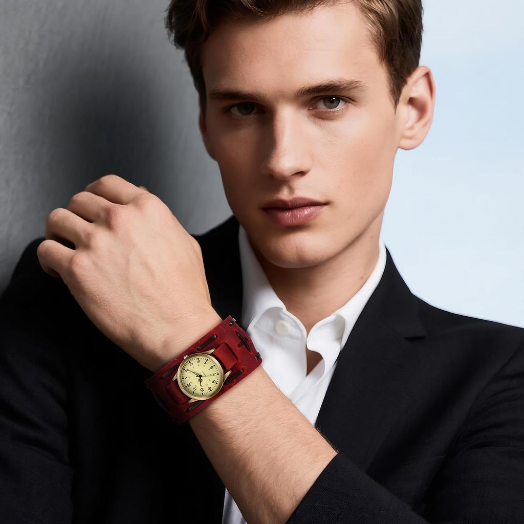 Punk and Rock Antique Watch with Genuine Leather Waterproof Analog Quartz Watch with Leather Motorcycle Fashion Watch Perfect Gift for and Day Men's