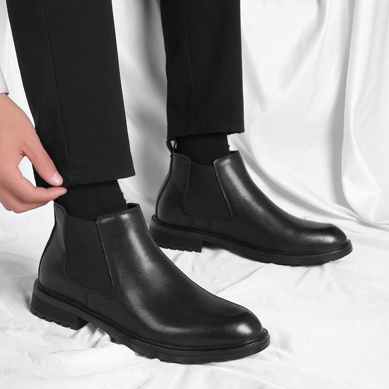 Fashion Fashion Chelsea Men’s Ankle Boots Thick Soled Leather British Style Street Style Platform Chelsea Boots Slip On Motocross Boots