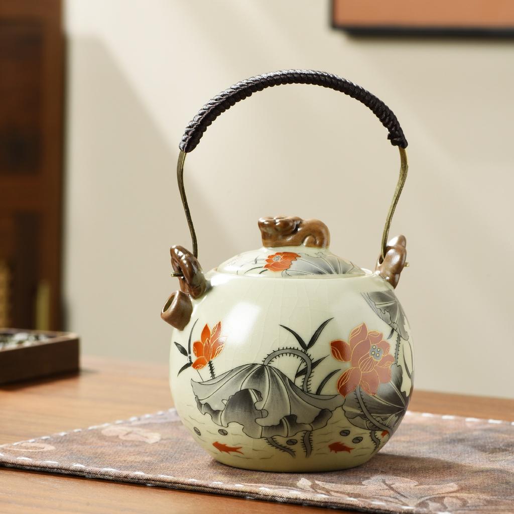Ru kiln travel Xishi pot, one pot, four cups of teapot, teacup, high-end tea brewer, household ceramic teapot, tea set