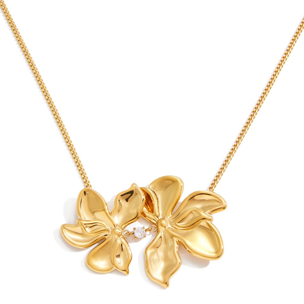 Youthway Delicate Flower Zircon Pendant Necklace For Women Gold Plated Stainless Steel Necklace Simple Fashion Jewelry Gift