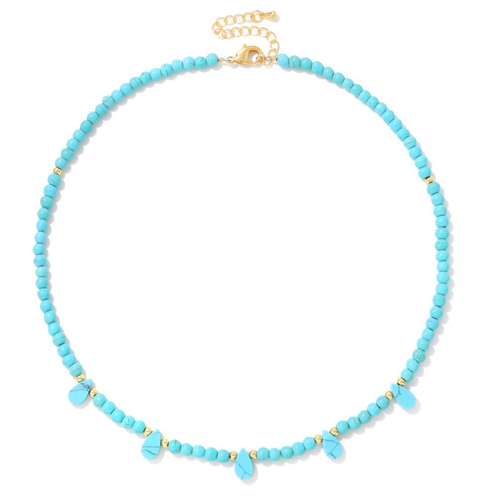 

1pc Natural Stone 4mmRound Beads Necklace Water Drop Charm Necklaces for Women Aquamarine Amethysts Labradorite Necklace Jewelry бірюзовий