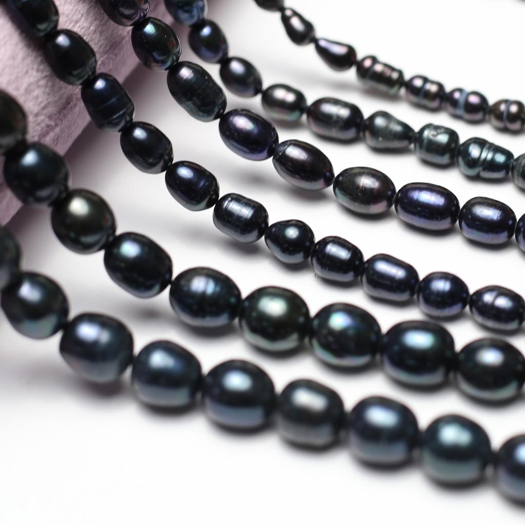 Boho Handmade Rice Pearl, Black Natural Freshwater Pearls Beads for Jewelry Making DIY Necklace Accessories, Mother's Day Crafts 36cm