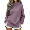 Women's High Neck Side Slit Sweatshirt Lightweight Loose Fit Long Sleeve Pullover for Fall