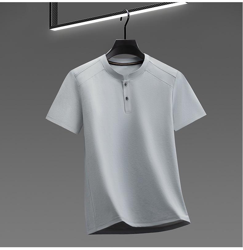 Men's Summer Short Sleeve Henley Collar Polo Shirt - Loose Fit, Solid Color, Casual Versatile T-shirt