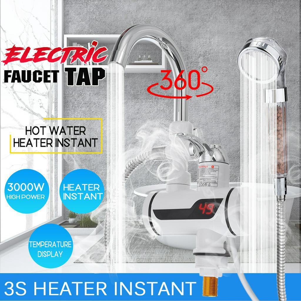 3000W Instant Hot Water Tap LCD Temp Display 360 Degree Rotation Electric Faucet Tap Hot Water Heater Showerhead Optional 220V/50HZ
