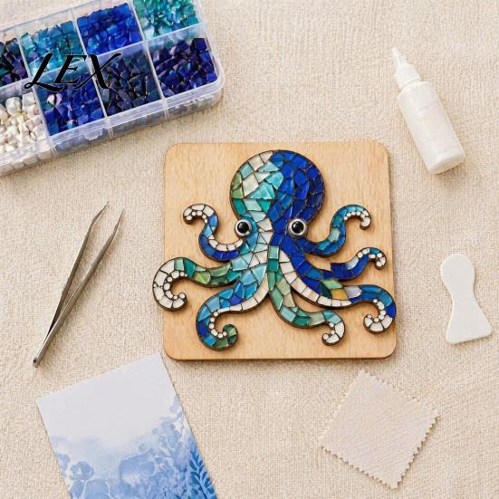 Educational Diy Kits for Family Octopus Mosaic Kit Beginners, DIY Acrylic Sea Animal Glass Craft Set with Step-by-Step Creative Handmade Gift