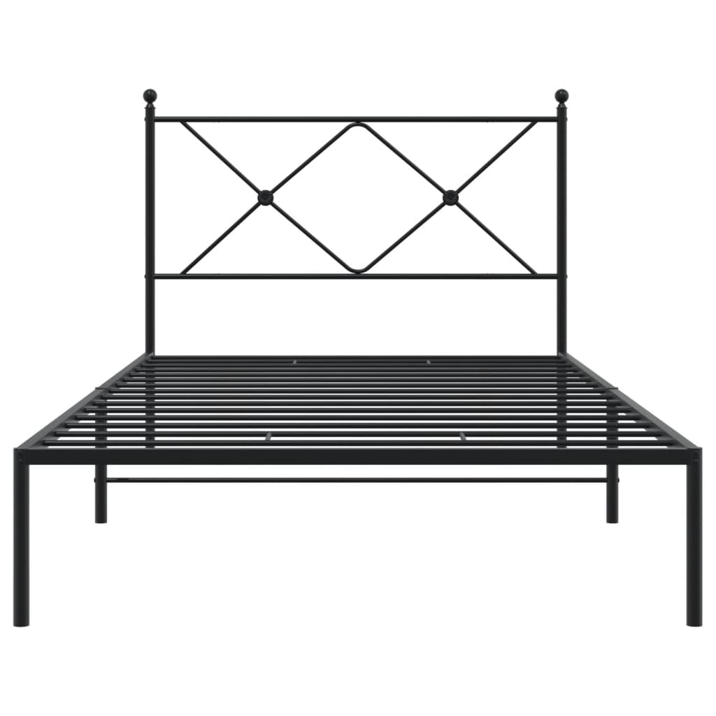 Metal Bed Frame with Headboard Black 100 x 190 cm