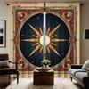 Set Of 2 Flat Printed Curtains Medieval Style Star Compass Pattern Dark Blue Red Golden Starry Sky Design Curtain Polyester