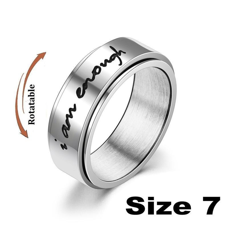 Anxiety Fidget Spinner Rings Carved Words I am Enough Stainless Steel Relaxing Ring for Male Anti Stress Accessories Jewelry