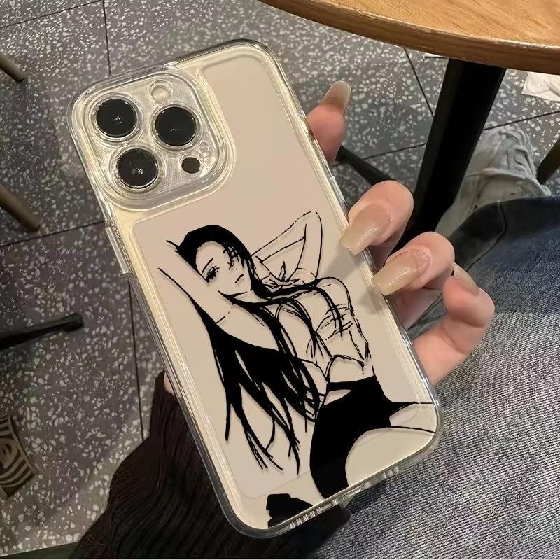 Line Art Cool Girl Pattern Design Protective Cover for iPhone 17 16 15 14 13 12 11 16E Series Pro Max Plus