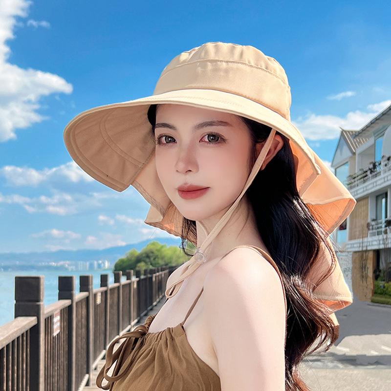 8459 spring and summer outdoor sunscreen visor big brim shawl bucket hat fashion with ponytail hole hat women