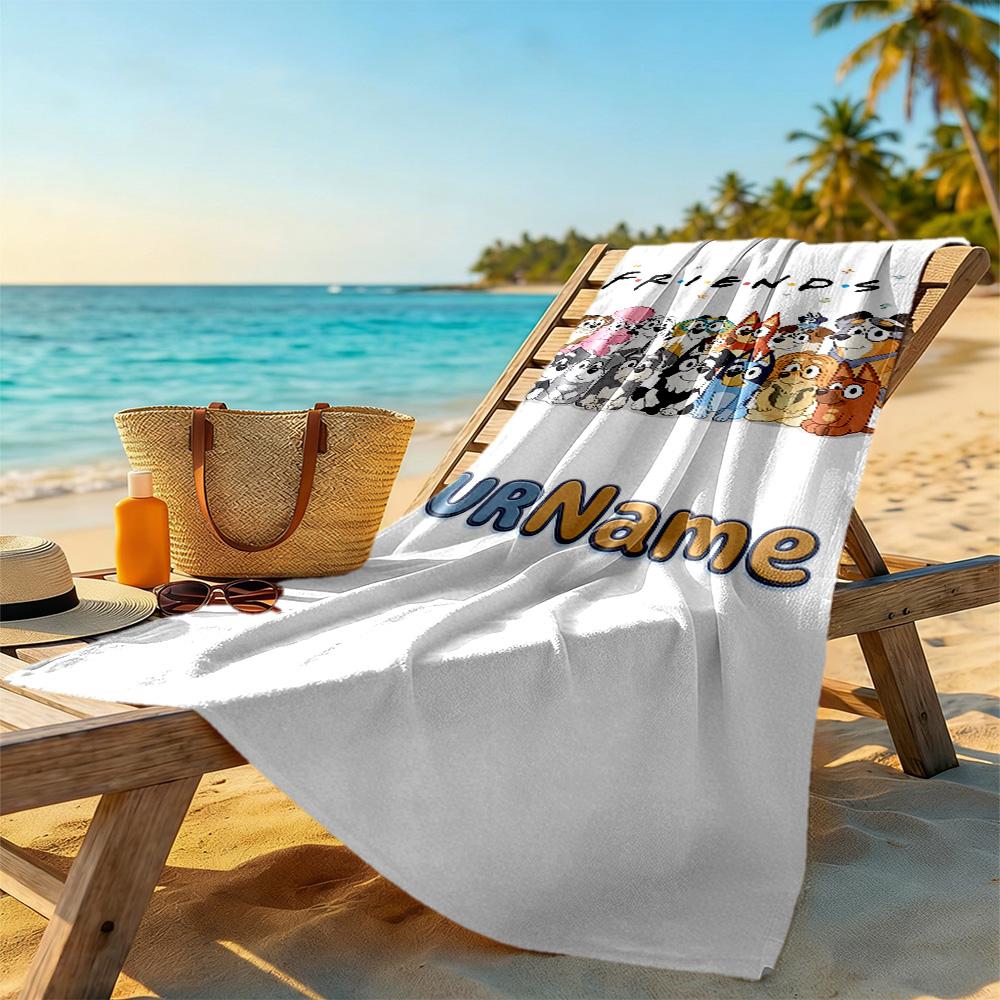 Bluey Customized Name Beach Towel Super Soft & Absorbent Suitable for Swimming Gym Camping Yoga Vacation
