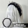 Stylish Punk Gothic Hairband Styling Accessory Hairhoop Rivet Studs Lace Trim Strong Hold Headwrap For Costume Event