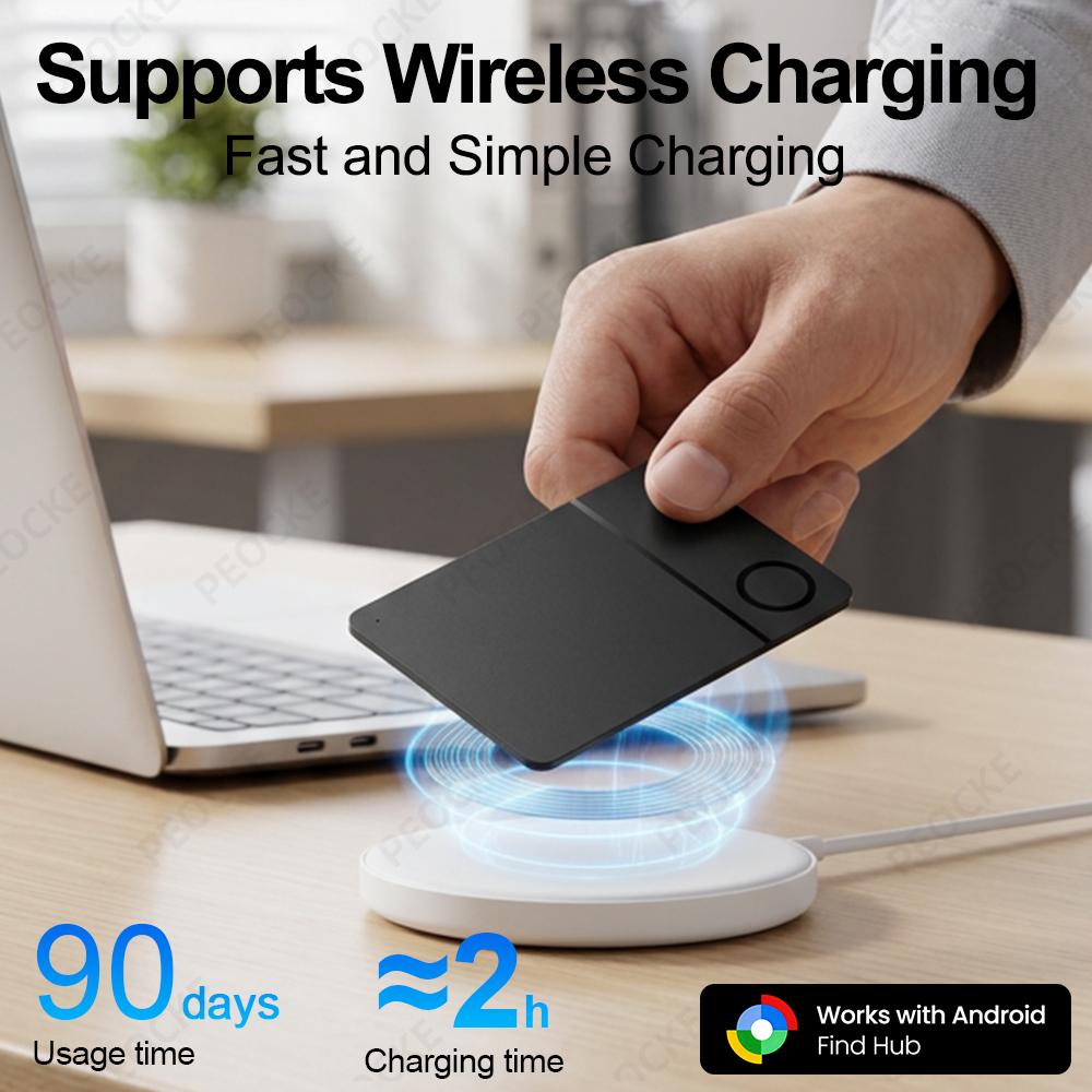 Wireless Rechargeable Wallet Tracker Card With Google Find Hub App GPS Smart Tag Locator For Android Anti Loss Message Reminder