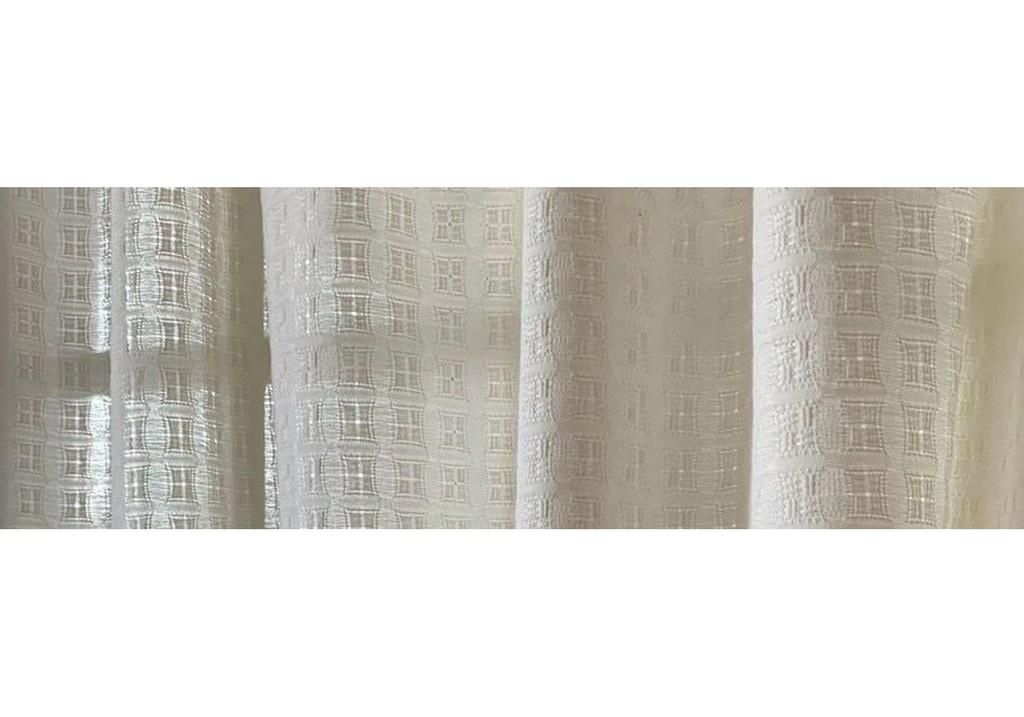 Sheer Plaid Bay Window Curtains, Chajiji Style, Tassel, Non-See-Through, No-Punch Magic Sticker, Ideal for Balcony or Living Room.