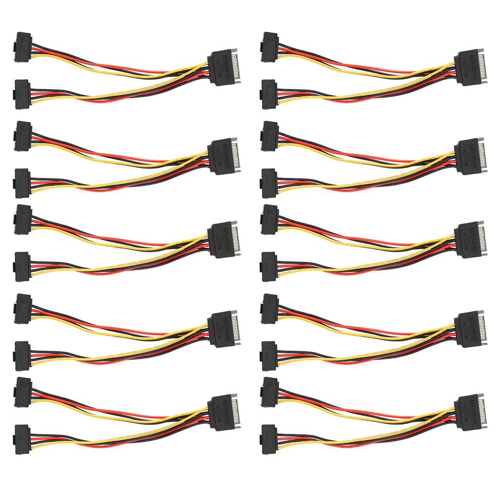 10Pcs SATA Power Adapter 15pin 1 Male to 2 Female Right Angle Connector Mains Cord for Transfer Data Charge