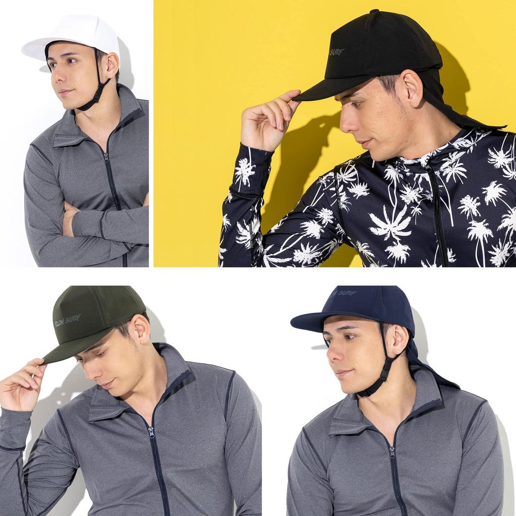 FELLOW Surf with Neck Guard and for Surfing and Outdoor UV Size 59cm Men's Cap, 59cm, Strap, Unisex, Activities, Protection, Khaki, L (Men's)
