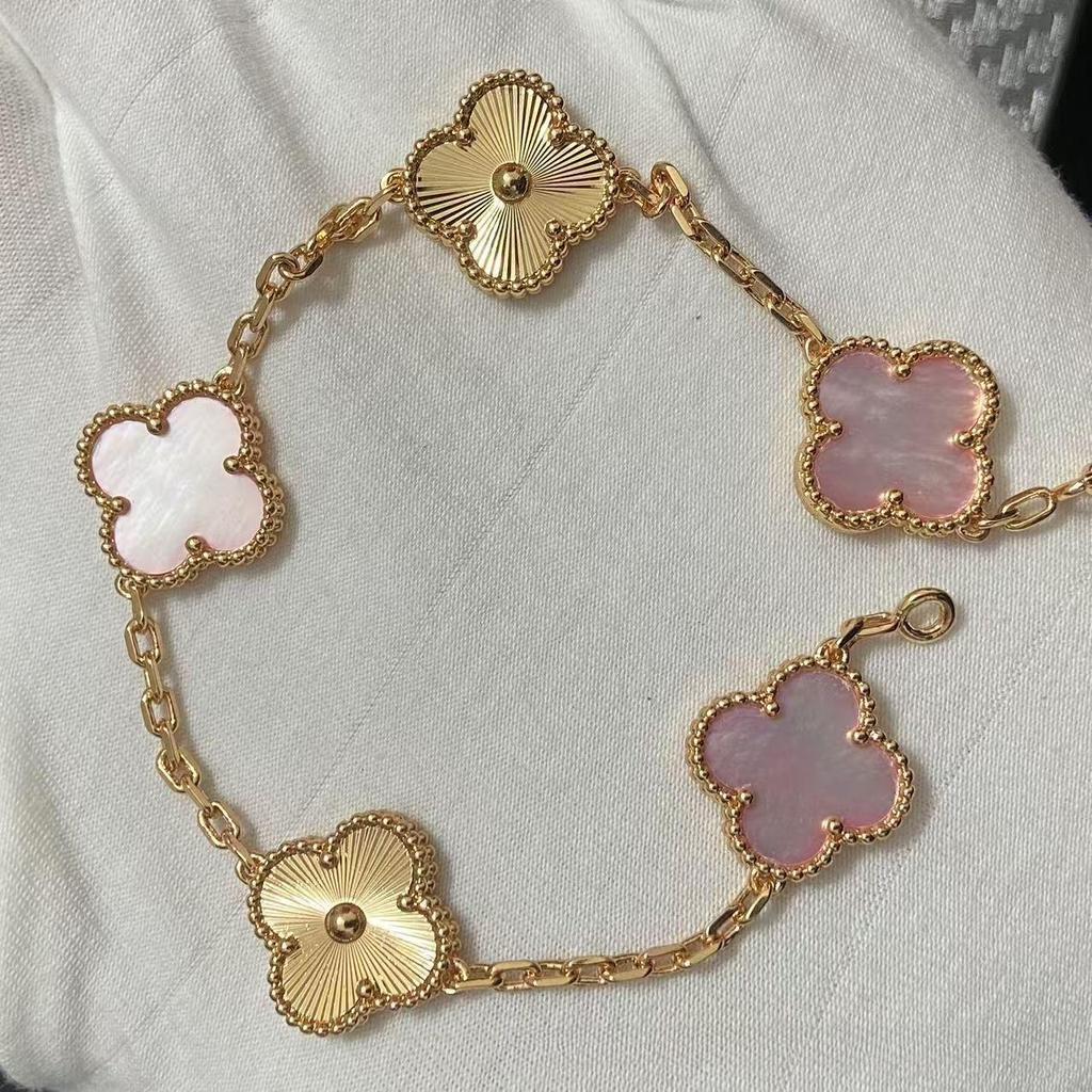 Nuova Versione Bracciale Quadrifoglio Cinque Fiori Agata Rossa Naturale Madreperla Bianca Bracciale da Donna Bracciale Laser