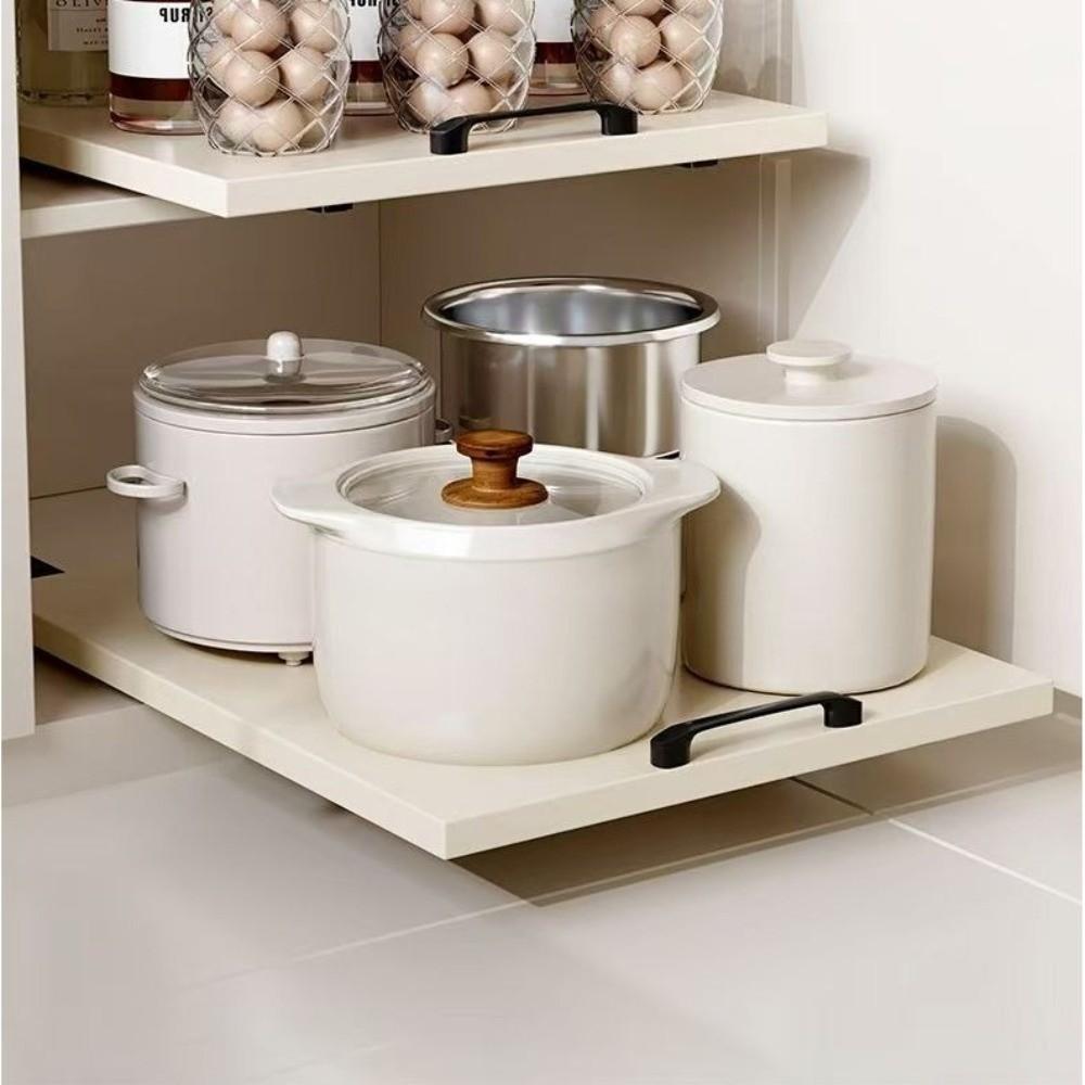 Slide Out Kitchen Storage Shelf No Drill Storage Tray Cabinet Organizer  Dishes Cups Supply