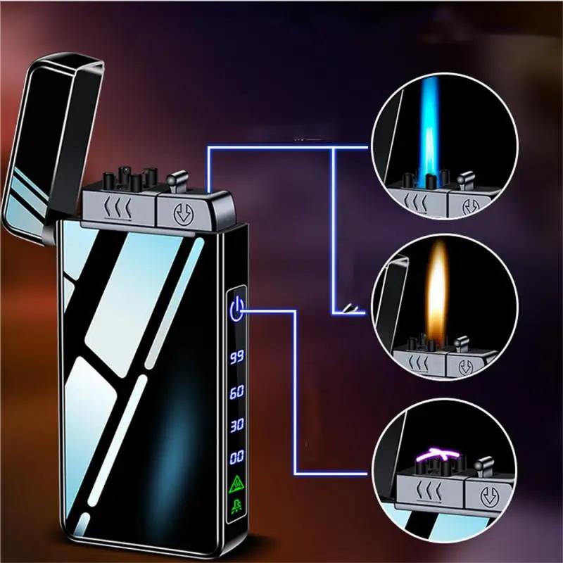 2024 New Metal USB Windproof Lighter Jet Dual Plasma Arc Lighter Gas Electric Rechargeable Lighter Does Not Contain Gas