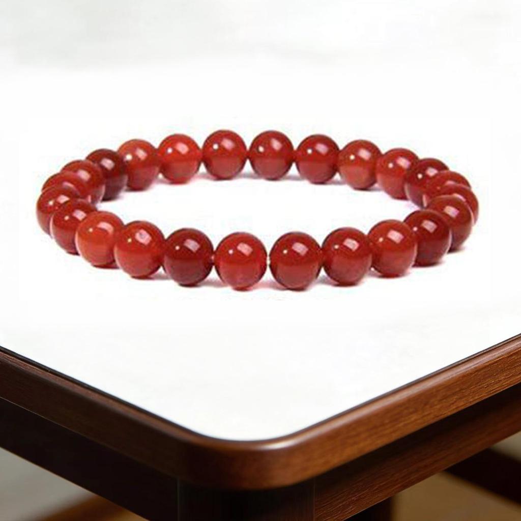 8mm Agate Natural Stone Bracelet - Fashionable Single Strand Elastic Beaded Bracelet with Round Crystal Beads