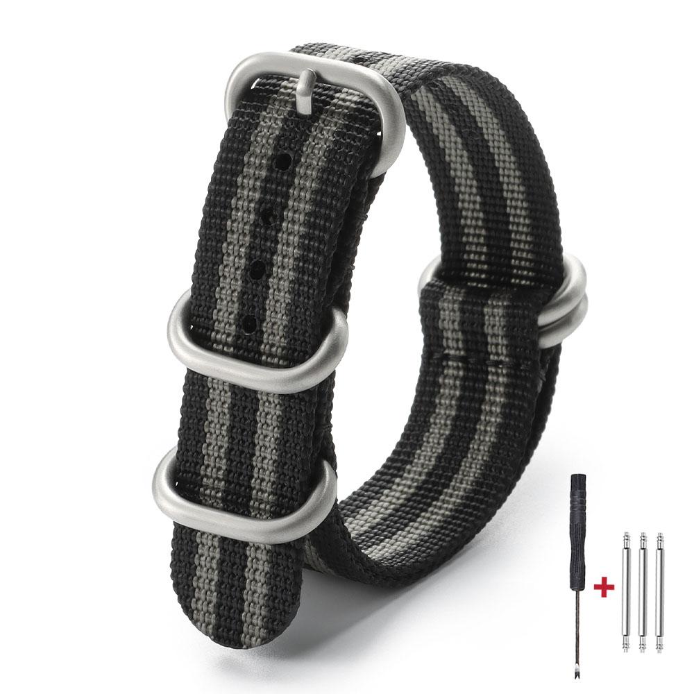 Military Sports Watch Strap Nylon Silver Ring Buckle 18mm 20mm 22mm Man Women for Seiko Ribbed Braid Replace Watch Accessories