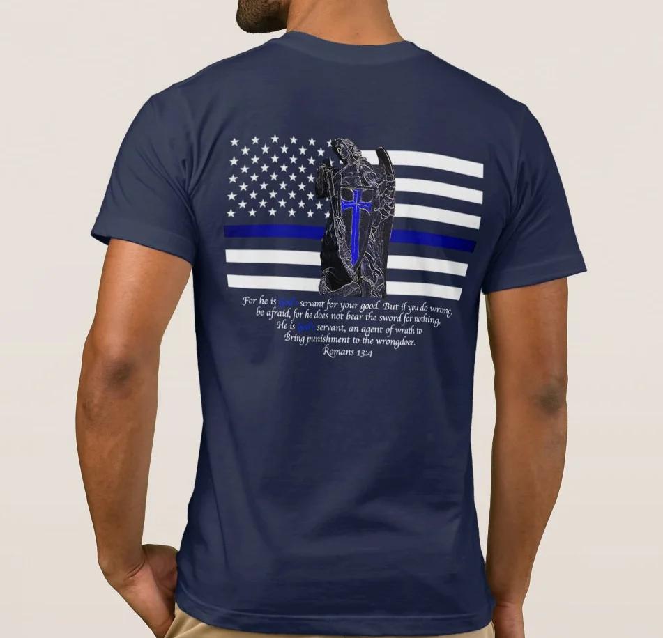 

Thin Blue Line USA Flag The Archangel St Michael Pray TShirt 100 Cotton ONeck Short Sleeve Casual Mens Tshirt Size S3XL 4XL