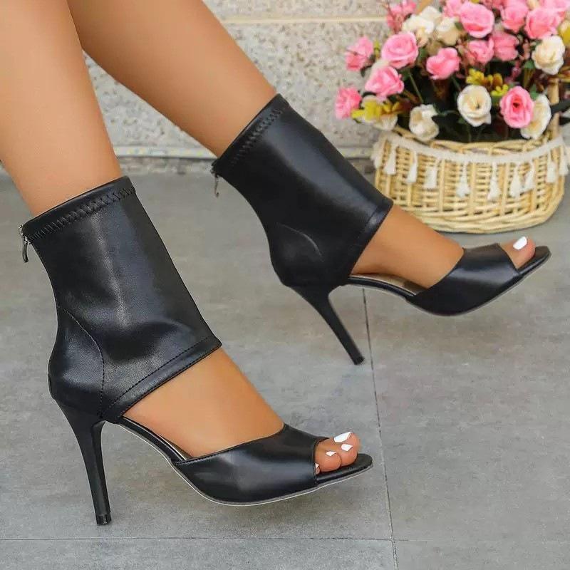 Plus-size Shoes, High Heels, Fish-mouthed Sandals, Thin-soled Round-toe Sandals
