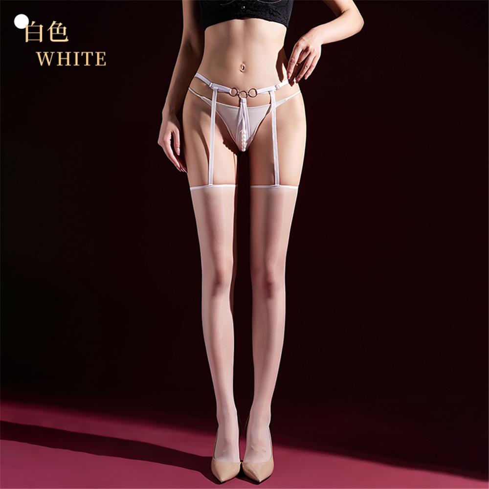Sexy Women Thin Open Crotch Pantyhose Elastic Tights Oil Shiny Glossy Sheer See Through Garters Maid Stocking With G-string