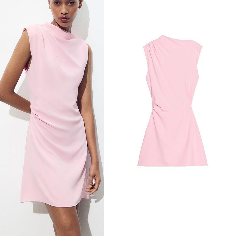 Summer New Product Women's Clothes French Style Design Short Crepe Sleeveless round Neck Mini Dress 3128324
