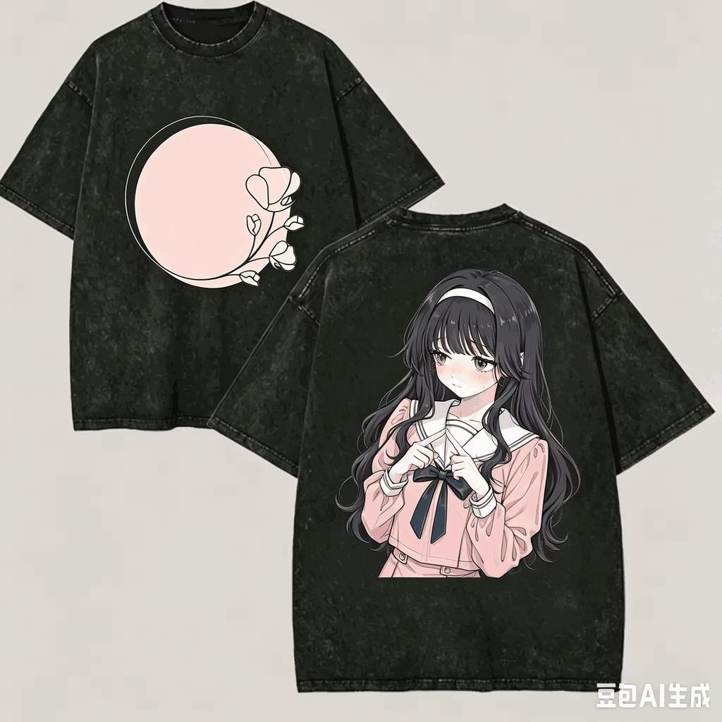 2026 Fragrant Flowers Bloom Elegantly Washed New Harajuku Oversized Vintage Loose Unisex Women And Men T-shirt