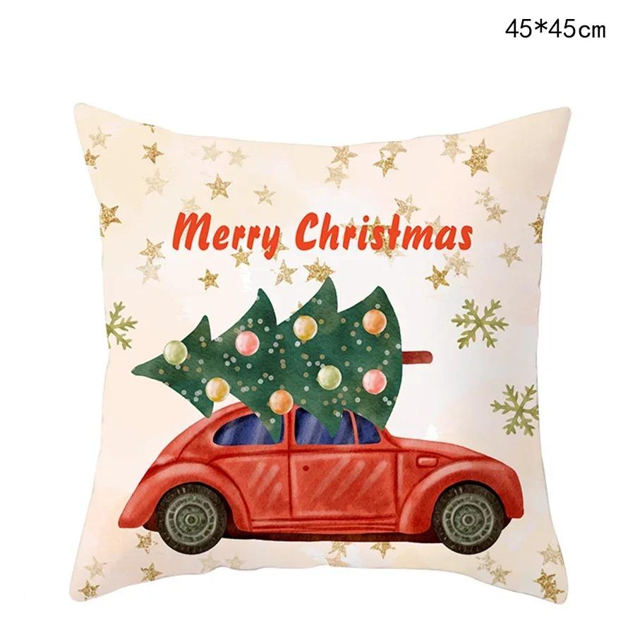 Federa per Cuscino di Natale Cartone Animato Babbo Natale Pan di Zenzero Auto Copricuscino Ghirlanda di Natale Casa