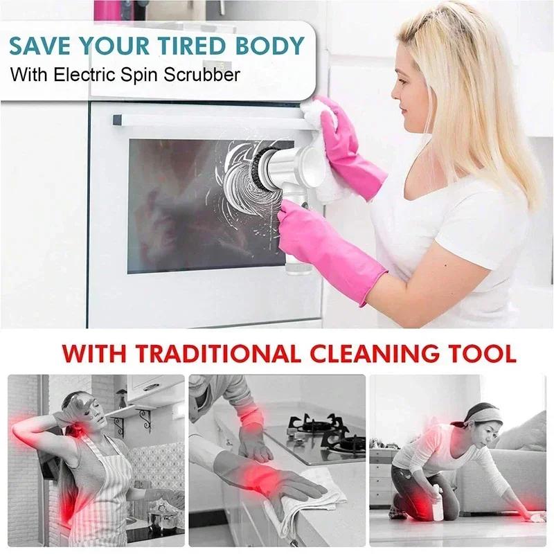 5-in-1 Electric Spin Scrubber Brush for Bathroom - Tile Bathtub Sink Cleaner with 5 Replaceable Brush Heads Power Scrubber