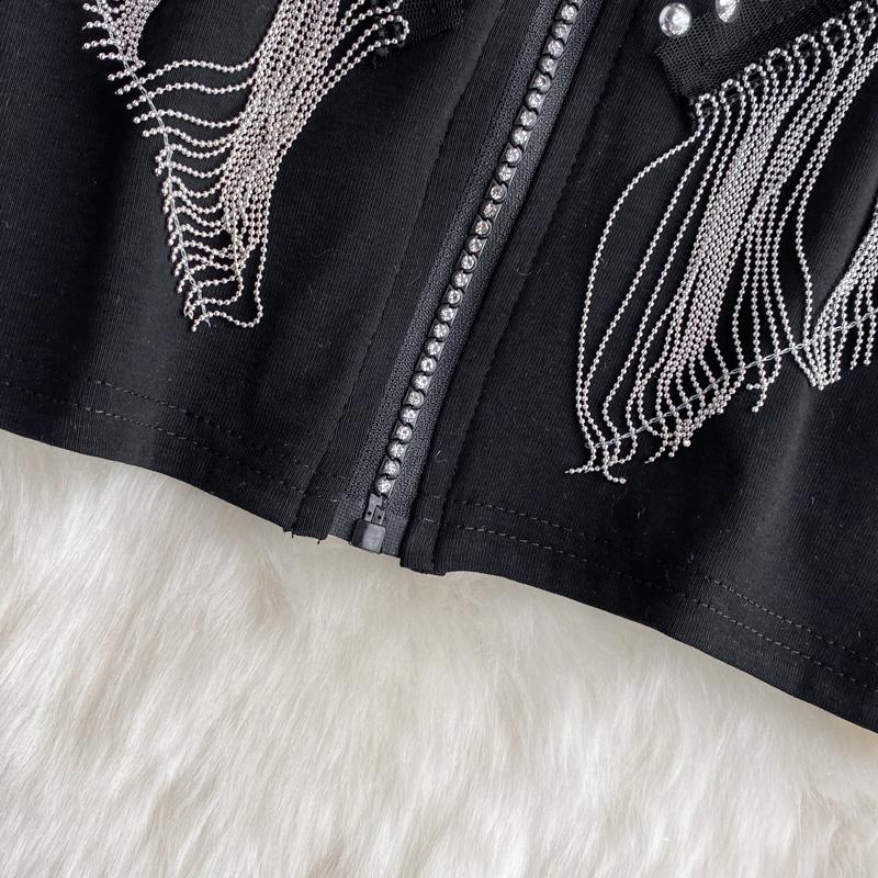 RUGOD Autumn Loose All-match Bronzing Tassel Cardigan Coat Women's Foreign Style Stand Collar Slim Short Top