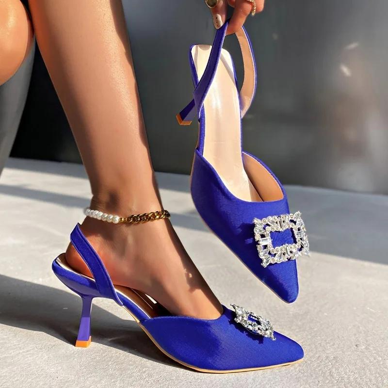 Fashion Luxury Rhinestone Women's Sandals 2025 New Brand Designer Womenswear Sexy Pointed High Heels Elegant Slip on Party Dress Sandals