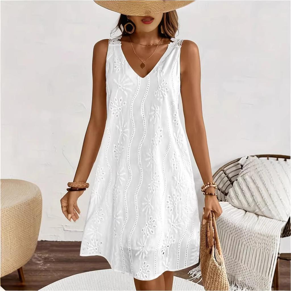 European and American loose casual solid color V-neck lace sleeveless A-shaped skirt 2026 new medium elegant skirt