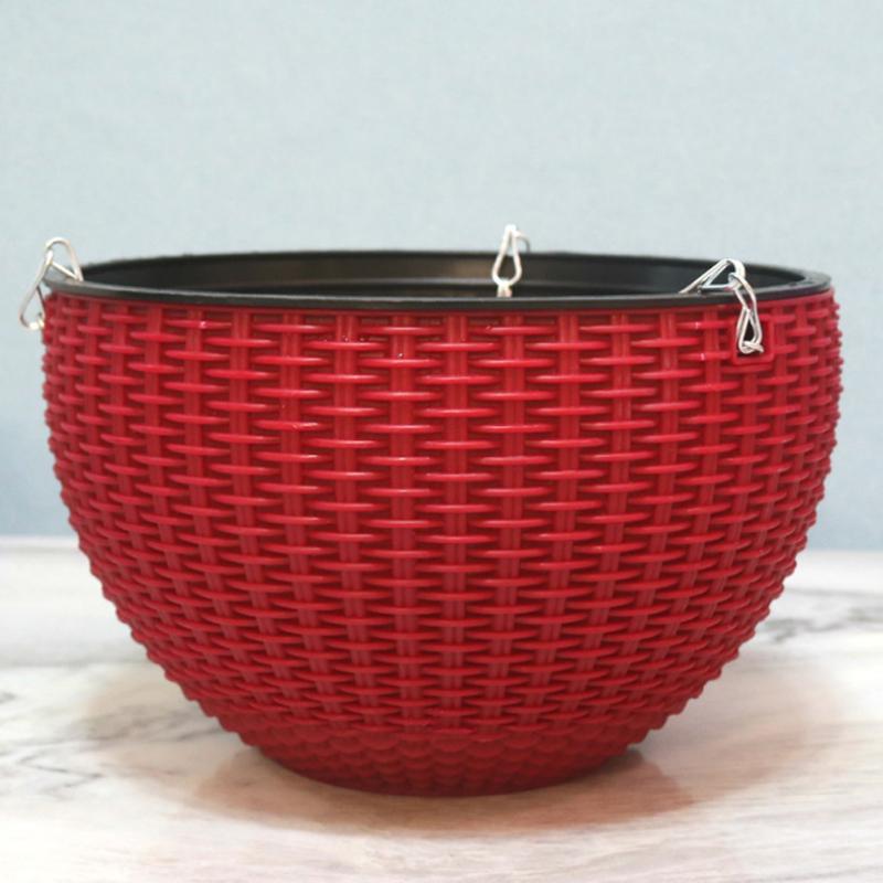 

Подвесная корзина Imiatino Vine Цветочный горшок Круглый садовый кашпо из смолы с треугольной цепью M красный