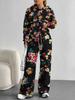 European and American Autumn/Winter 1116 Casual Vintage Floral Long-Sleeve Set, Women's Hoodie Sweatshirt and Long Pants Two-Piece Set