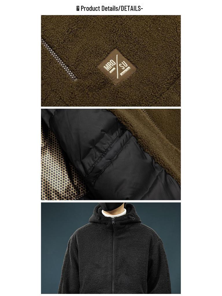 Pánský svetr s kapucí a výstřihem do V, větší velikost, z jehněčí vlny a bavlny - Zimní, teplý, trendy oversized design