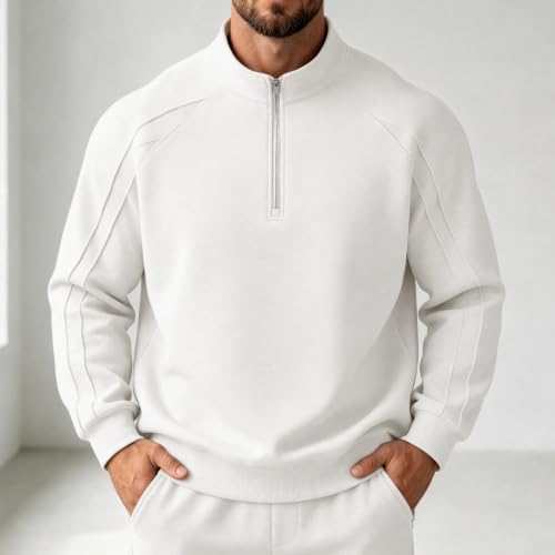 Men's Athletic Pullover Sweatshirt with Stand Collar, Lightweight Loose Fit Long Sleeve Casual Top for Spring and Fall