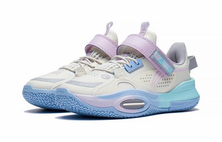 Li Ning Low Top Performance Basketball Shoes White Blue Purple Children Aged 3 7 Years Old YKNS066-1