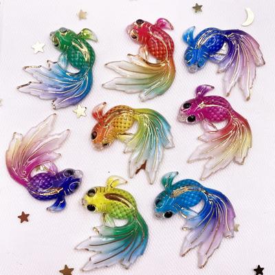 8pcs Resin Shiny Colorful Goldfish Buttons Flatback Rhinestone Scrapbook 1 Hole Wedding Applique DIY Ornaments Craft